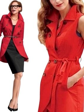 CAbi Convertible Jacket Red Trench Coat Vest Size 4